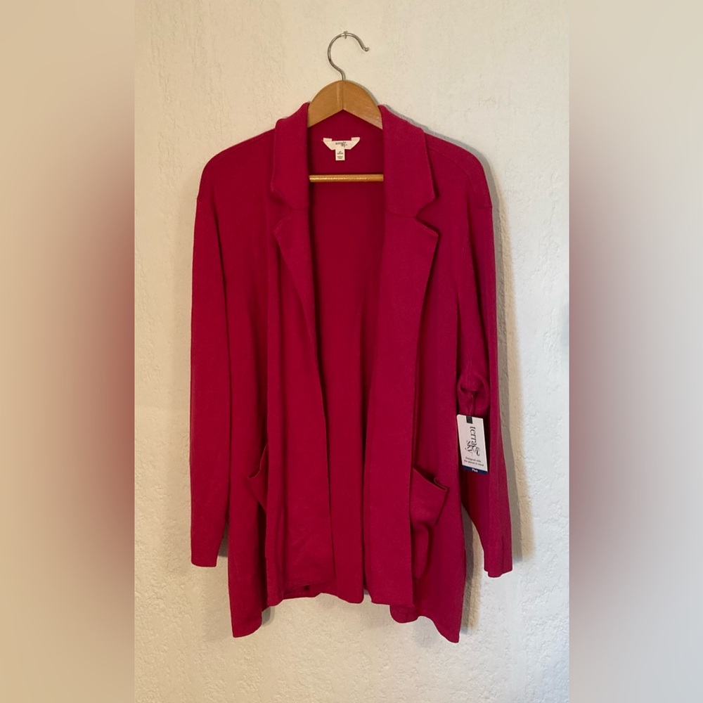 Terra & Sky Open-Front Fuchsia Cardigan